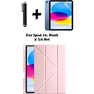 TEKNETSTORE Ipad A16 (11.NESİL) 2025 10. Nesil 10.9 Kılıf Kalem Bölmeli Arkası Silikon Standlı Uyku Modlu Kapak Ekran Koruyucu Kalem Set