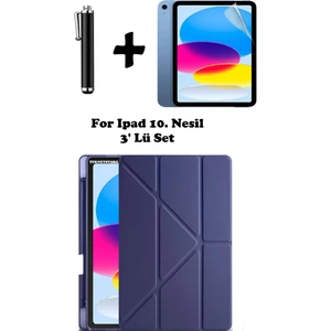 TEKNETSTORE Ipad A16 (11.NESİL) 2025 10. Nesil 10.9 Kılıf Kalem Bölmeli Arkası Silikon Standlı Uyku Modlu Kapak Ekran Koruyucu Kalem SET