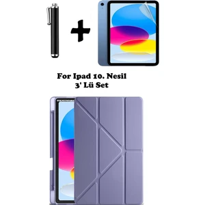 TEKNETSTORE Ipad A16 (11.NESİL) 2025 10. Nesil 10.9 Kılıf Kalem Bölmeli Arkası Silikon Standlı Uyku Modlu Kapak Ekran Koruyucu Kalem SET