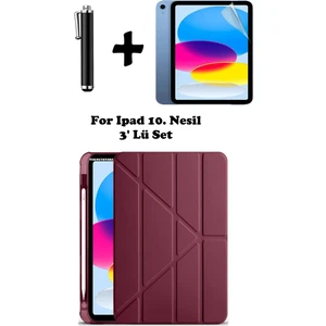 TEKNETSTORE Ipad A16 (11.NESİL) 2025 10. Nesil 10.9 Kılıf Kalem Bölmeli Arkası Silikon Standlı Uyku Modlu Kapak Ekran Koruyucu Kalem SET