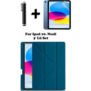 TEKNETSTORE Ipad A16 (11.NESİL) 2025 / 10. Nesil 10.9 Kılıf Kalem Bölmeli Arkası Silikon Standlı Uyku Modlu Kapak Ekran Koruyucu Kalem SET