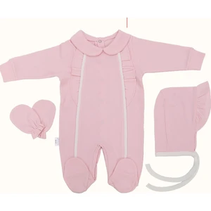 Sonem Baby Pembe  Fırfırlı Yenidoğan 3 Parça Penye Tulum Set