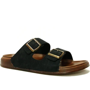 Witta Siyah Kahverengi Çift Tokalı Anatomik Comfort Terlik