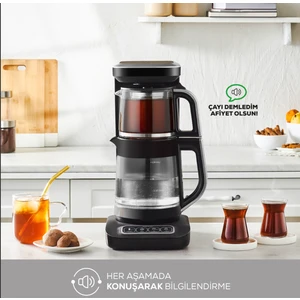 Çaysever Wi-Fi Uzaktan Bağlantılı Connect 4 In 1 Konuşan Otomatik Cam Çay Makinesi ve Filtre Kahve Makinesi - Yeni Seri