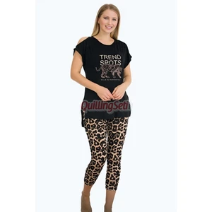 Siyah Renk ve Leopar Desenli Pamuklu Kadınların Tercihi Lady 12050 Kapri ve Taytlı Pijama Takımı