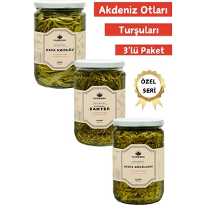 Akdeniz Otları Turşuları Deniz Börülcesi, Kaya Koruğu, Zeytinyağlı Zahter 780 Gr 3'lü Paketi