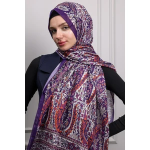 Kamer Scarf Etnomix Serisi Soft Pamuk Etnik Desen Şal Mor