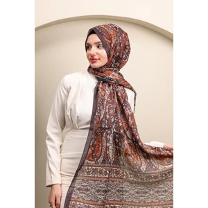 Kamer Scarf Etnomix Serisi Soft Pamuk Etnik Desen Şal Kahve