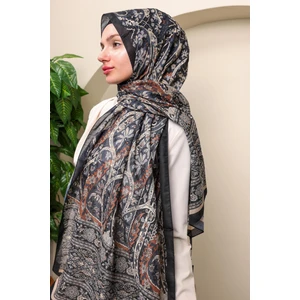 Kamer Scarf Etnomix Serisi Soft Pamuk Etnik Desen Şal Siyah-Turuncu