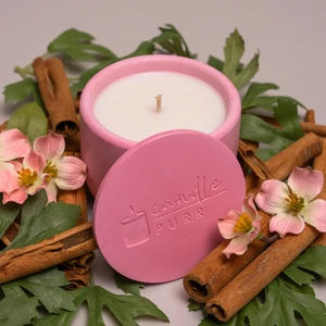 Candle Purr Cinnamon Frost 130G Soya Mumu - El Yapımı Pembe Beton Kapta