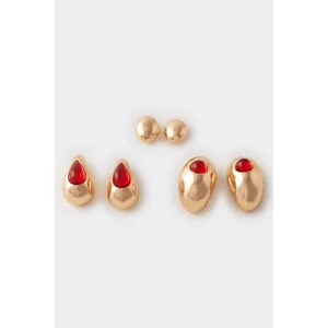 Kadın 3'lü Kırmızı Taşlı Küpe E4066AXNS