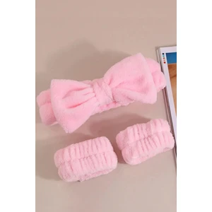 SB SizinBazar Pembe Rengi Süper Soft Spa Takımı - 2 Adet Havlu Yıkama Bilekliği ve Elastik Saç Bandı Takımı