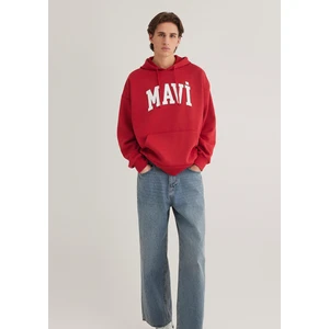 Mavi Logo Baskılı Kapüşonlu Kırmızı Sweatshirt 067149-86417