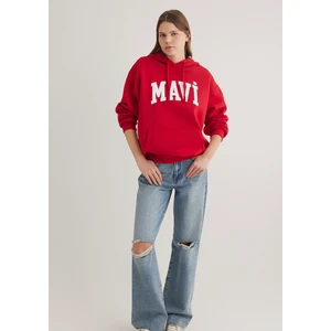 Mavi Logo Baskılı Kapüşonlu Kırmızı Sweatshirt 1600361-86417