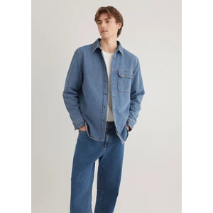 Jeremy Classic Denim Süni Kürklü Indigo Mavisi Jean Gömlek 0211186-88559