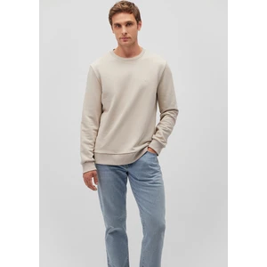 Erkek Mavi Logolu Bisiklet Yaka Bej Sweatshirt 065751-35111