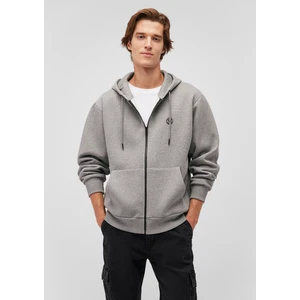 Logolu Kapüşonlu Fermuarlı Gri Sweatshirt 066979-34686