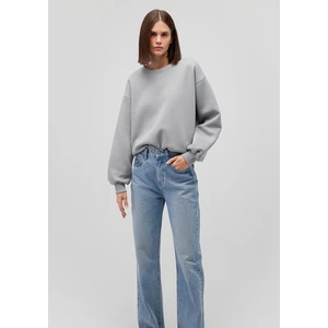Bisiklet Yaka Gri Basic Sweatshirt 1610198-70093