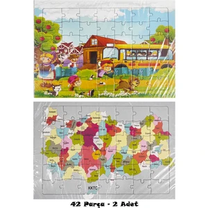 Beyhan Bayhan 2 Adet 42 Parça Karton Yapboz Puzzle 4-5 Yaş - Okul Otobüsü ve Türkiye Haritası - 33 x 23  cm - 4