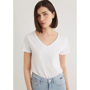V Yaka Flamlı Beyaz Basic Tişört 168260-620
