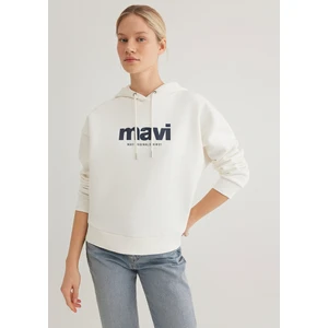 Mavi Logo Baskılı Kapüşonlu Ekru Sweatshirt 168334-81964