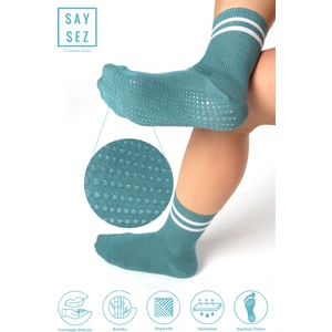 Bambu Kadın Kaydırmaz Taban Silikon Baskı Pilates Yoga Fitness Dans Aktivite Tenis Çorabı