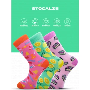 Kadın Soket Çorap. Tatlı Temalı Organik Pamuklu Şeker Limon Cheesecake Desenli 5'li Kutulu Çorap Seti