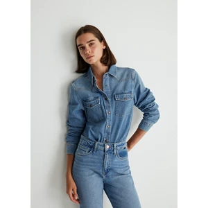 Angela Classic Denim Puslu Indigo Mavi Jean Gömlek 1210819-87754