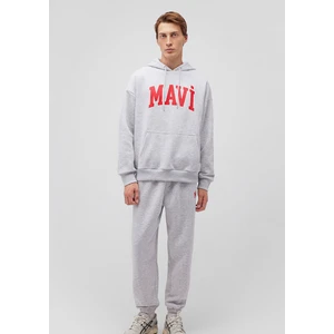 Logo Baskılı Kapüşonlu Gri Sweatshirt 067149-85438