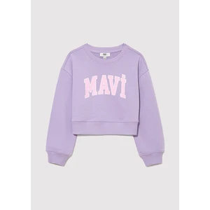 Mavi Logo Baskılı Crop Mor Sweatshirt 7S10097-86954