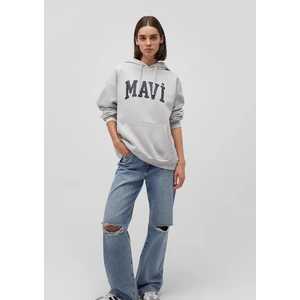 Mavi Logo Baskılı Kapüşonlu Gri Sweatshirt 1600361-34322
