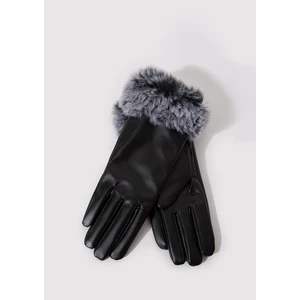 Suni Kürk Detaylı Siyah Suni Deri Eldiven 1910652-900