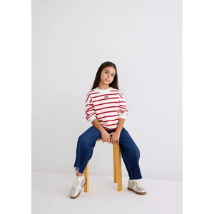 Mavi Logo Baskılı Kırmızı Çizgili Sweatshirt 7S10038-82054
