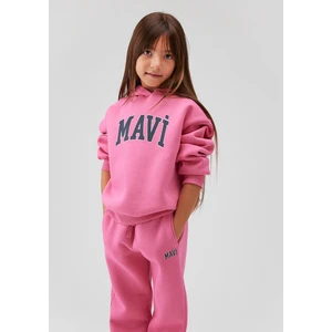 Mavi Logo Baskılı Kapüşonlu Pembe Sweatshirt 7610035-70982