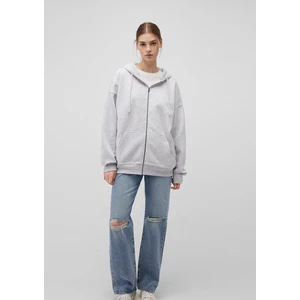 Kapüşonlu Fermuarlı Gri Sweatshirt 1610221-80196