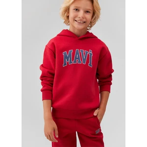 Mavi Logo Baskılı Kırmızı Kapüşonlu Sweatshirt 6610110-70464