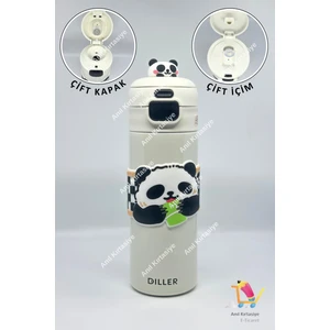 Sevimli Panda Çift Kapaklı Çelik Termos 600 ml
