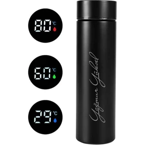 Home Dekor Hediye Dereceli Çelik Dijital LED Sıcaklık Göstergeli Isme Kişiye Özel Termos Matara Siyah Termos 500 ml