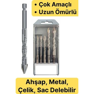 -Elmas Ahşap Metal Sac Demir Çelik Delebilen Çok Amaçlı Matkap Ucu Seti 5 Parça Kırılmaz