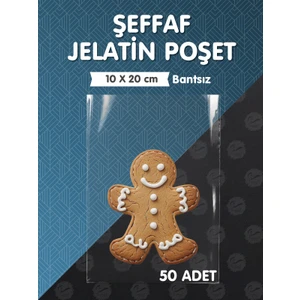 Bantsız Şeffaf Poşet (10X20 Cm)   50 Adet Parlak Jelatin Paket Hediye Poşeti -T1205