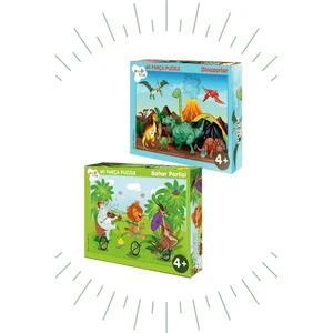 60 Parça Puzzle 2'li Set Dinozorlar ve Bahar Partisi BON80648125