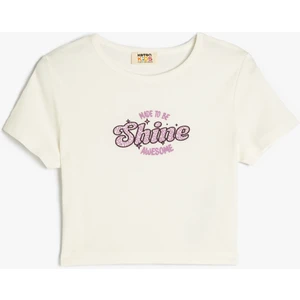 Slogan Baskılı Bisiklet Yaka Pamuklu Crop Tişört