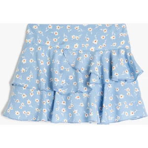 Çiçek Desenli Kat Detaylı Viskon Şort Etek