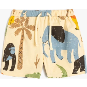 Pamuklu Hayvanlar Baskılı Beli Bağcıklı Şort