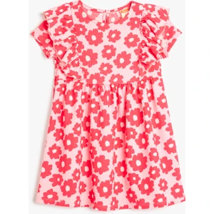 Fırfırlı Kısa Kollu Bisiklet Yaka A Kesim Çiçek Desenli Elbise