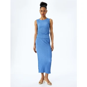 Slim Fit Dokulu Drape Detaylı Yüksek Bel Kalem Etek