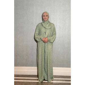 Yumuşak,tiril Tiril Kumaştan, Hafif, Tek Parça, Pratik Çantalı Yeşil Namaz Elbisesi