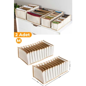 2 Adet - 11 Gözlü Çekmece Içi Bej Çizgili Düzenleyici Organizer - Medium