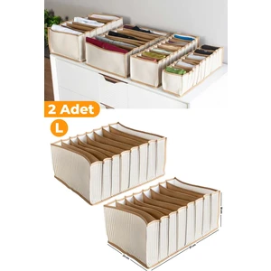 2 Adet - 8 Gözlü Çekmece Içi Bej Çizgili Düzenleyici Organizer - Large