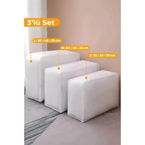 Yorgan Yastık Kıyafet Hurç Seti Beyaz Polipropilen Malzemeden Dayanıklı 3 Parça